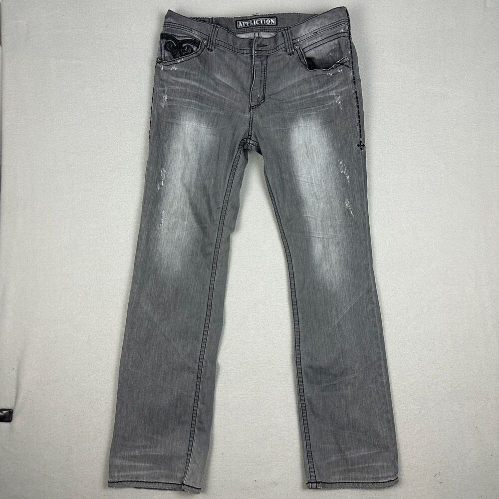 Affliction Mens Size 34 Blake Distressed Slim Fit Jeans Gray Wash Denim Stretch